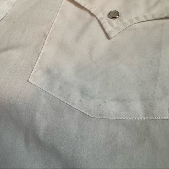 1990s Men’s White Pearl Snap Plain’s Western Wear Eagle Embroidered Dress Shirt - Picture 5 of 6